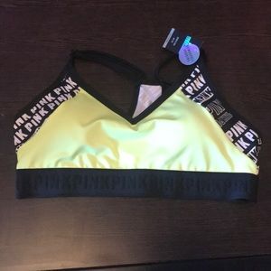 🆕 PINK Neon Yellow and Logo Ultimate Sports Bra